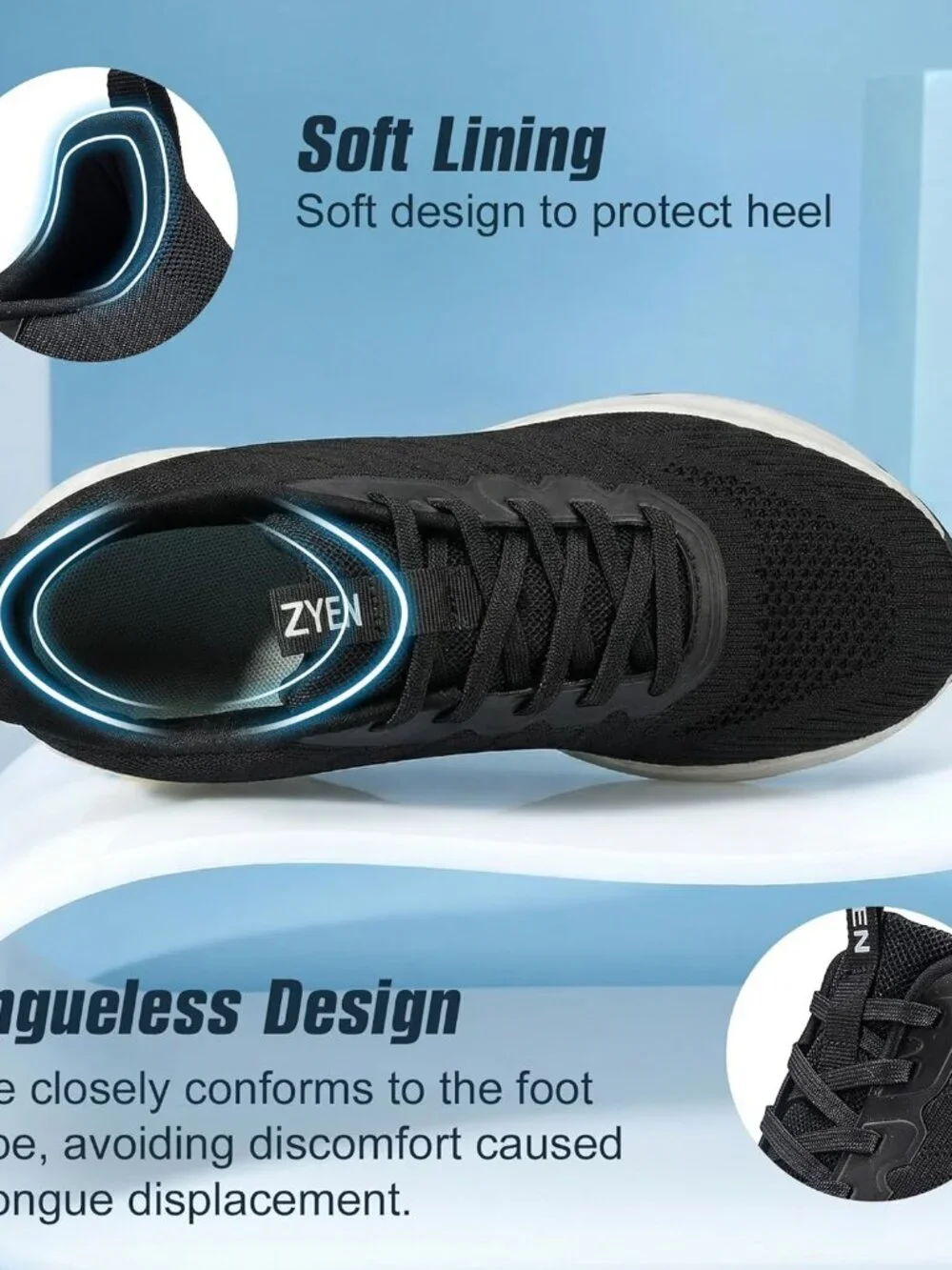 Women's Black White Walking Shoes Non-Slip Breathable Mesh Athletic Sneakers